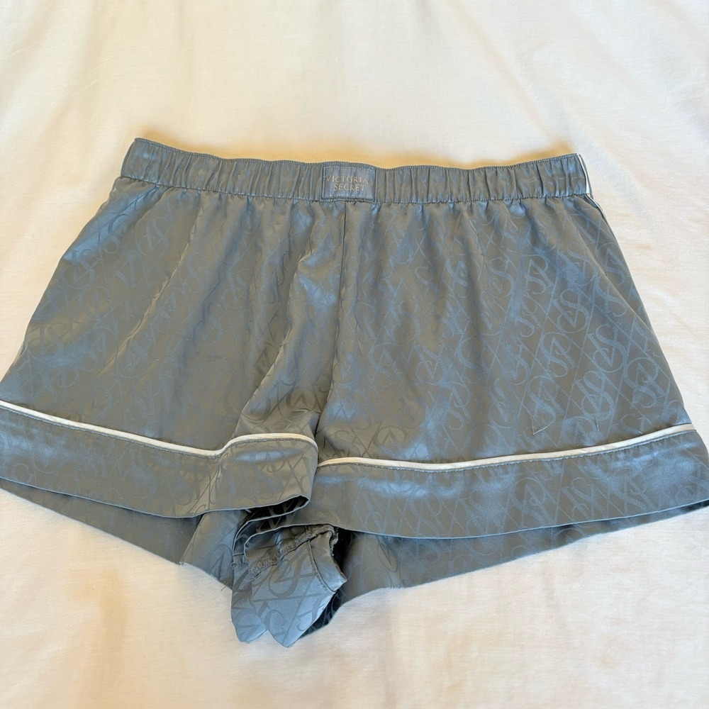 Victoria's Secret Satin Pajama Short Size Large, Blue VS Logo